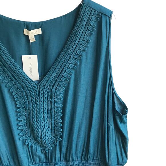 Loralette Embroidered Insert Sleeveless Top Size 3X NWT Teal Blue Boho Tank - Picture 4 of 14